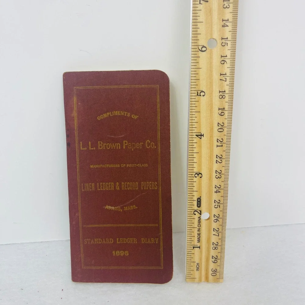 L.L. Brown Paper Co. Pocket Diary 1896 Standard Ledger Maroon Gold Gilt Good